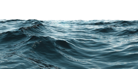 Rough sea surface with flowing waves, isolated on transparent cutout background