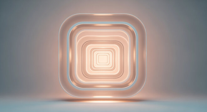 Abstract geometric tunnel with rounded squares and glowing light