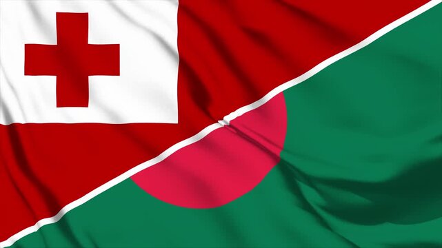 waving merged flags animation of bangladesh and tonga
