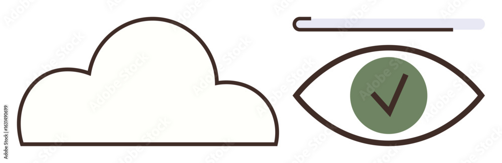Poster cloud outline paired with an eye containing a green checkmark and progress bar, symbolizing data sto