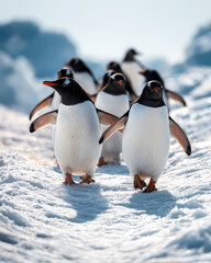 Obraz premium Penguins Waddling Snowy Landscape