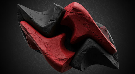 Abstract sculpture featuring intertwined black and red elements with dynamic curves