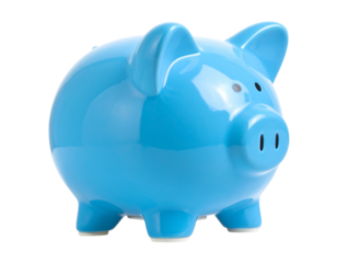 Sky Blue Piggy Bank Standing Upright, Side View, Isolated on Transparent Background