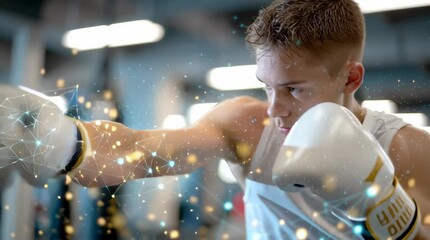 Boxer training with digital overlay effect - Powered by Adobe