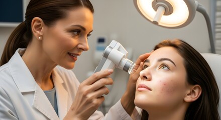 Dermatologist examining patient face