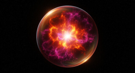 Fototapeta premium Cosmic explosion in a transparent sphere with nebula and stars