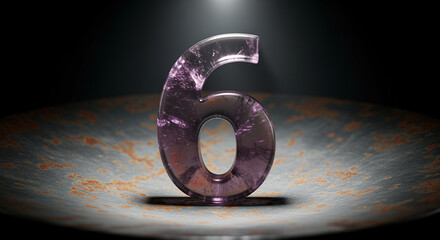 Number six made of glass on a rusty metal surface