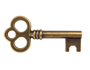 Vintage Ornate Antique Key with Intricate Design, Side View, Isolated on Transparent Background