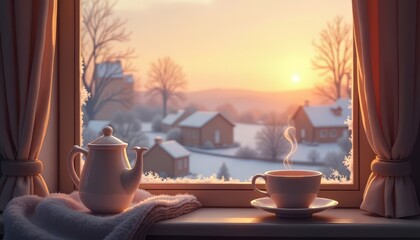 Winter Morning Coffee by Window View
