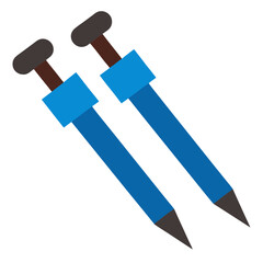 Two blue and brown stylized pencils or pens