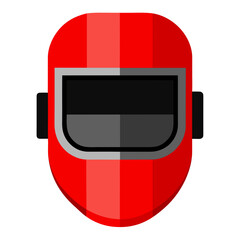 Red welding helmet icon for safety and protection