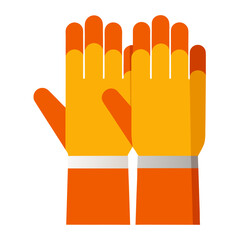 Pair of orange and yellow work gloves with white bands