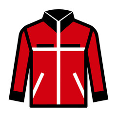 Red and black racing jacket with white trim and pockets