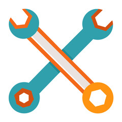 Two crossed wrenches icon with orange and teal colors
