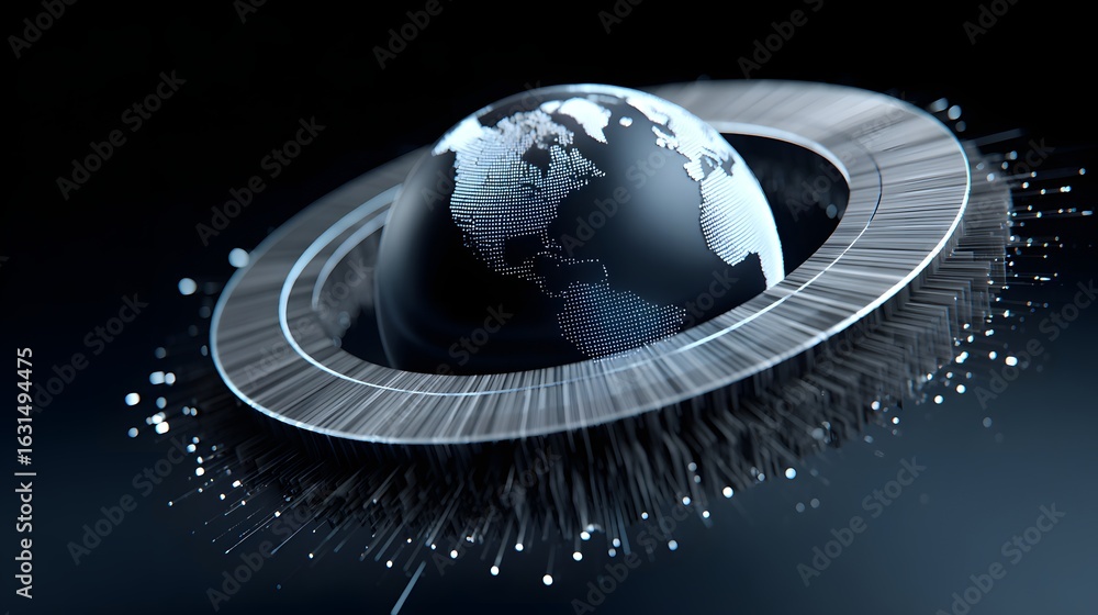 Poster 3d render of a ring chart forming earth globe data visual
