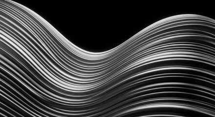 Obraz premium Wavy, metallic, reflective lines on a black background, abstract and modern