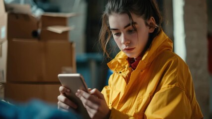 This features a woman engrossed in her cellphone, conveying the ubiquity of technology and modern communication methods.