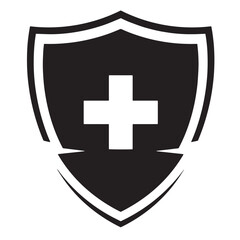Obraz premium Shield with white medical cross symbol protection healthcare medicine safety and security