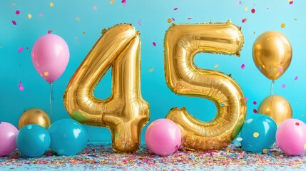 The vibrant 45 balloon arrangement for a joyous birthday celebration.