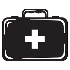 Obraz premium Simple black and white illustration of a medical first aid kit ready for emergencies