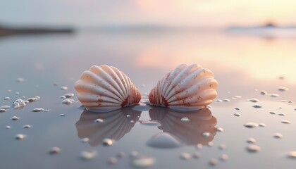 Seashells on Beach at Sunset