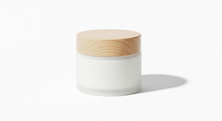 Elegant frosted glass jar with natural wood lid, perfect for premium skincare, cosmetics, or artisanal products.