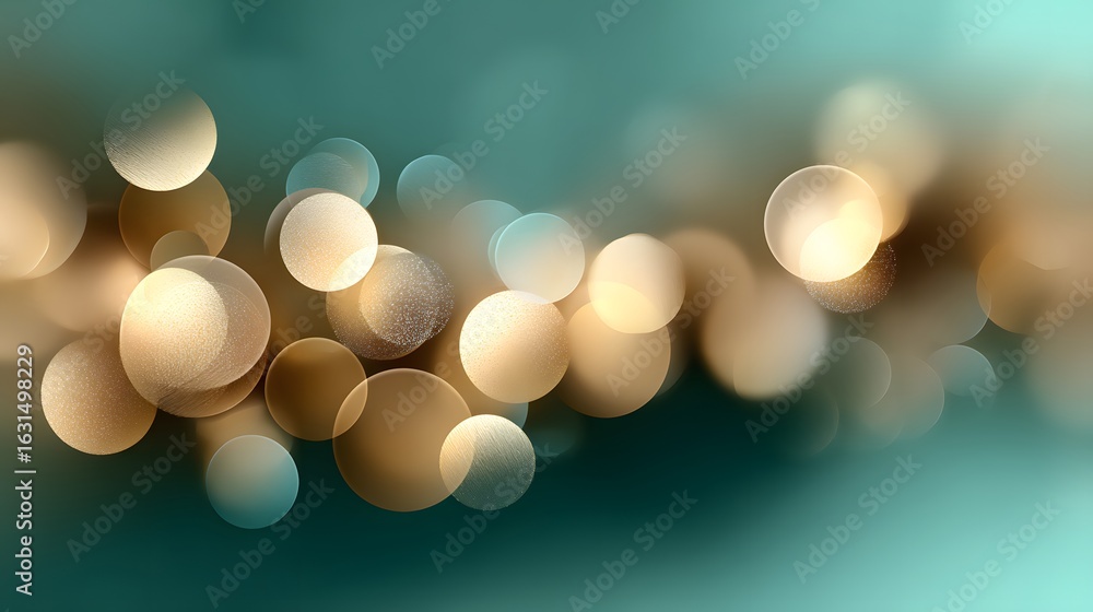 Poster bokeh pattern gradient background in gold and teal hues