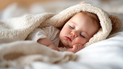 This heartwarming image depicts a baby peacefully sleeping under a fluffy blanket, evoking feelings of love, comfort, and tranquility while celebrating the beauty of innocence.