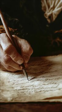 Handwritten note on old parchment, emphasizing the historic and artistic value of handwriting in contrast to modern digital methods.