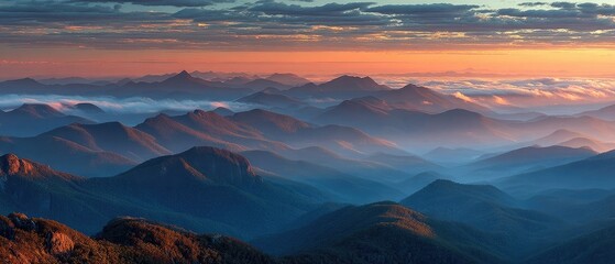 Mountainous vista at sunrise