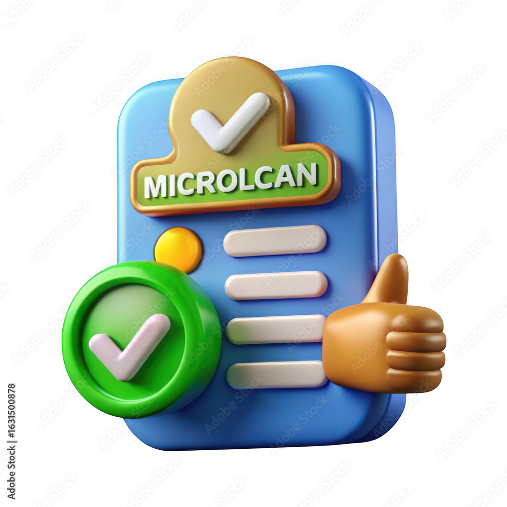 Poster 3d cartoon checklist with thumbs up and checkmarks isolated on transparent background
