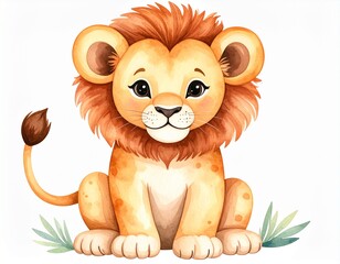 Fototapeta premium Cute Cartoon Baby Lion Sitting with a Friendly Expression