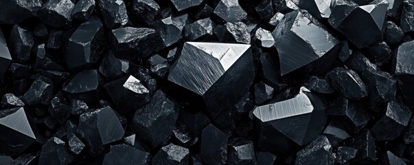 Macro closeup of black crystal resembling coal  abstract background with intricate crystals, look like coal, detail
