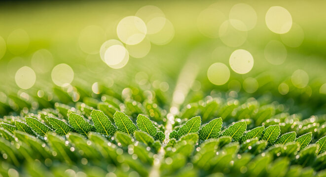 close-up of a green leaf with dewdrops