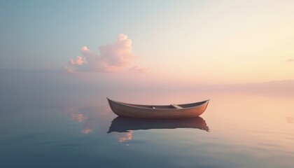 Boat in Calm Water at Sunset
