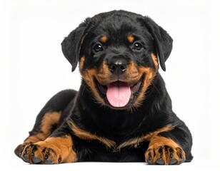 Obraz premium Happy Puppy Lying on Its Back with Tongue Out