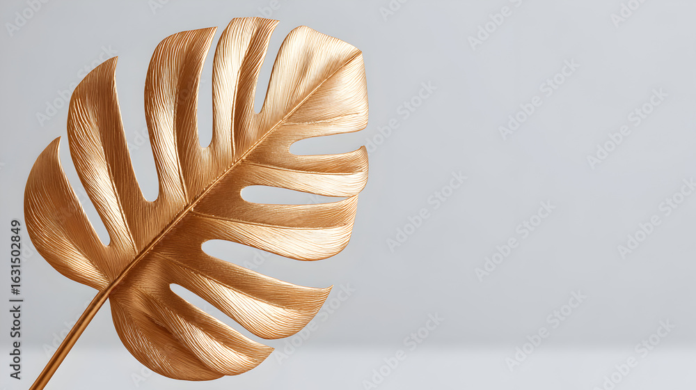 Poster golden leaf on an artistic background with space. the leaf has an eye-catching color and texture, pe
