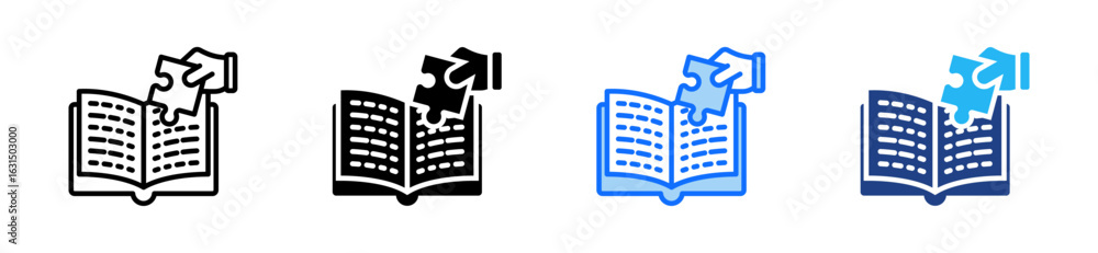 Poster puzzle book icon set multiple style collection