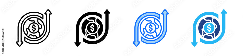 Poster cash flow icon set multiple style collection