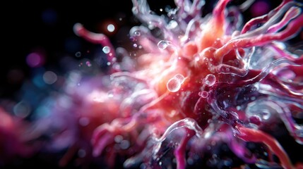 An intricate and vibrant visual of microscopic structures, showcasing vivid colors and organic shapes that evoke the beauty and complexity of life at a cellular level.