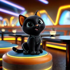 Cute black cat in modern futuristic lounge