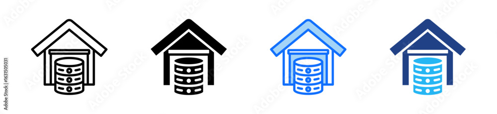 Poster data warehouse icon set multiple style collection