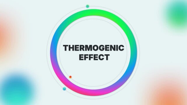 Animated text "Thermogenic Effect" on a light gradient medical background. Ideal for biology education, cellular energy visuals, metabolic health, or scientific medical projects.

