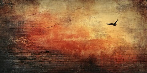 A vintage brick wall background with a rich, warm color palette and a textured surface that adds depth to the design.
