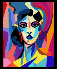 Colorful abstract background, cubism art style,woman portrait