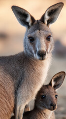Kangaroo Mother Protecting Joey