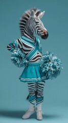 Zebra cheerleader in a teal uniform