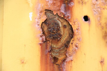 Damaged and rusty iron surfaces or walls.