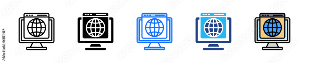 Poster online presence icon set multiple style collection