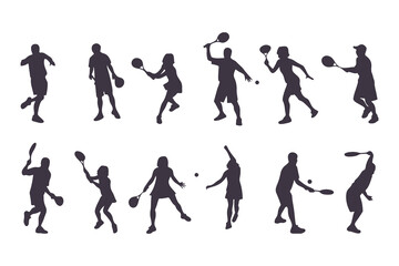 Pickleball icon set. Collection of minimalist sport equipment symbols including paddle and ball. Vector graphics in line art and solid glyph styles for logos and web.